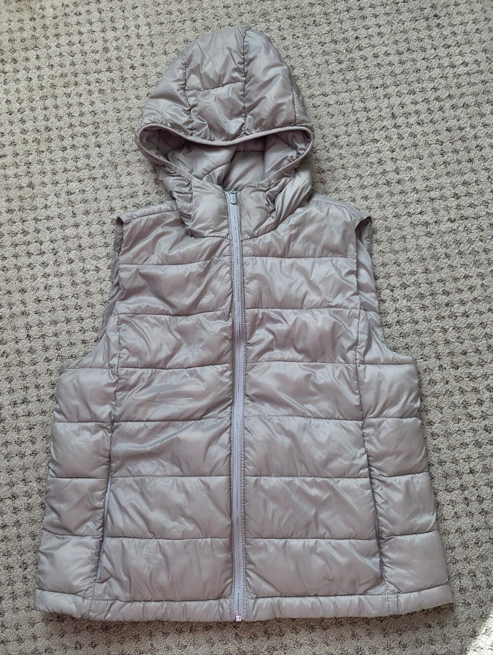 Athleta Gray Aire Puffer Vest With Hood